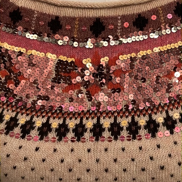 French Connection Lambswool & Sequin Cardigan Sweater Fair Isle Size Medium - Picture 2 of 6
